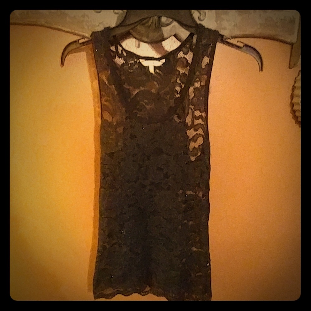 BKE Black Lace Sparkly Tank